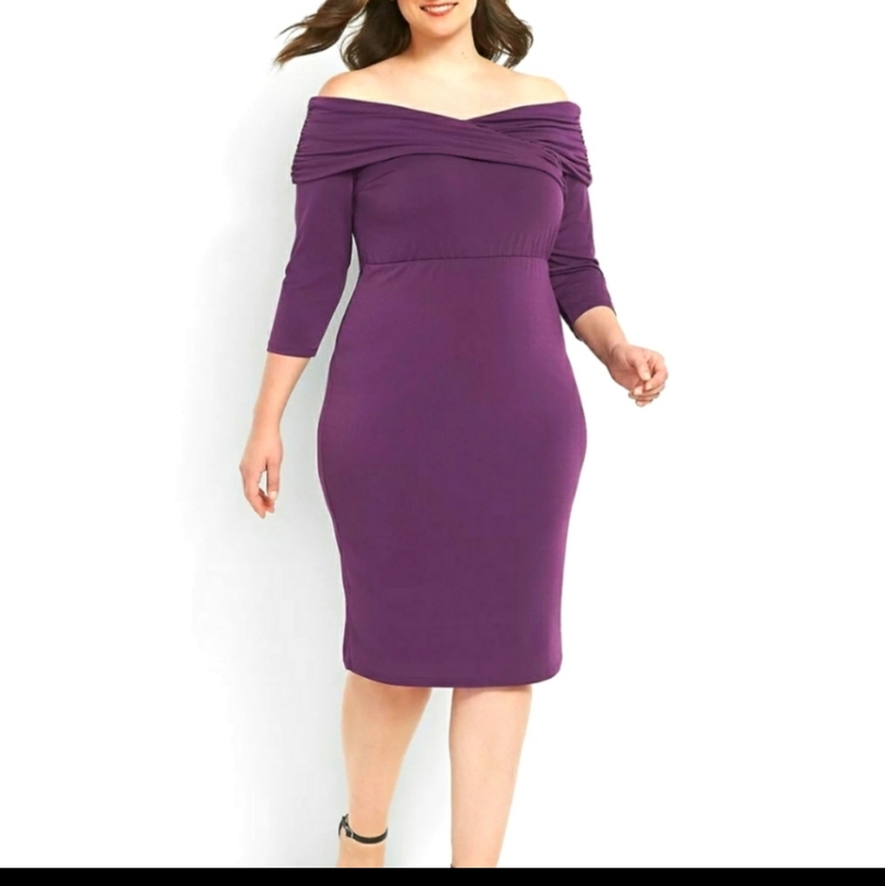 Lane Byrant Purple Off the Shoulder Dress